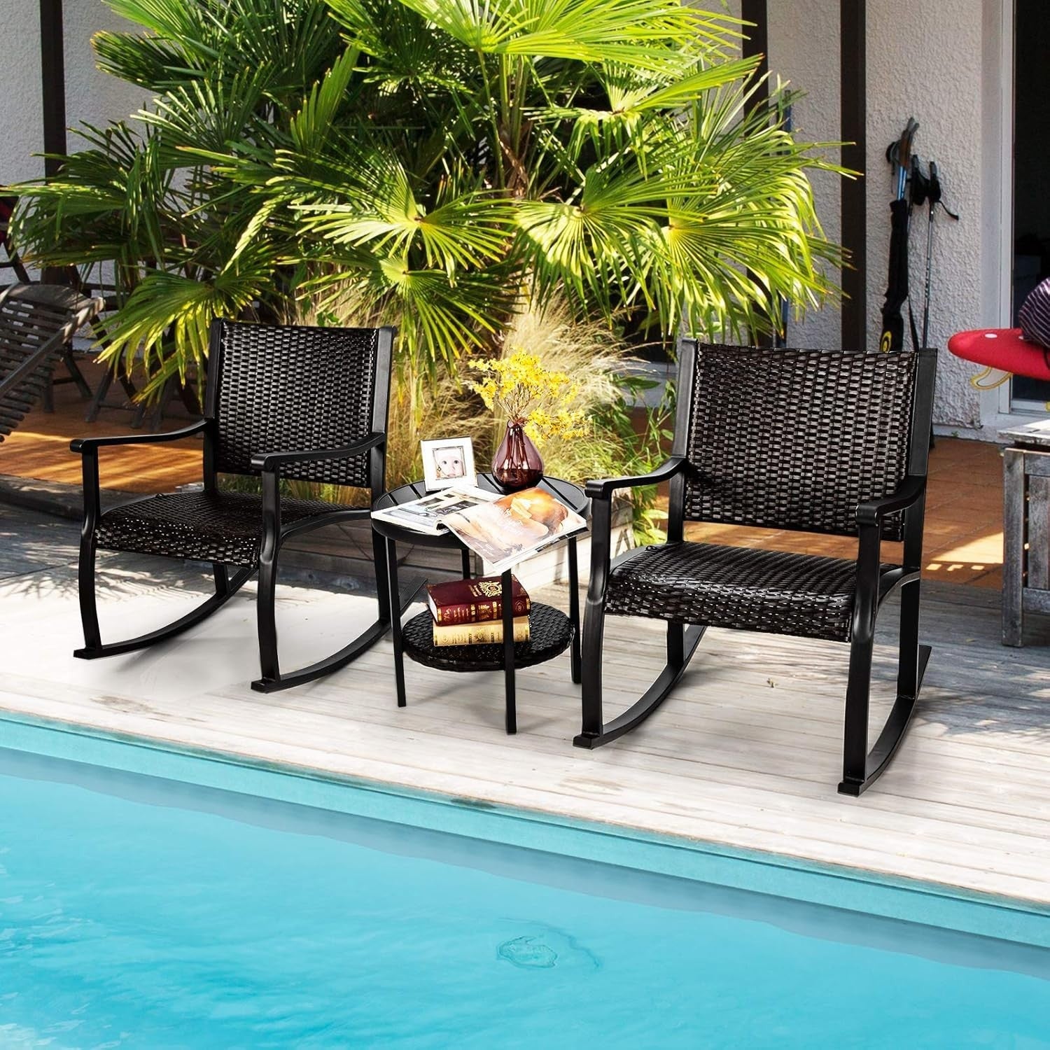 Outdoor 3-Piece Rocking Chair Set with Coffee Table – Patio Relaxation & Storage