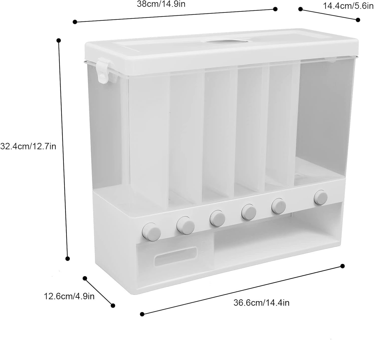 10KG 6 Compartment Cereal Dispenser Transparent Rice Grain Storage Bin