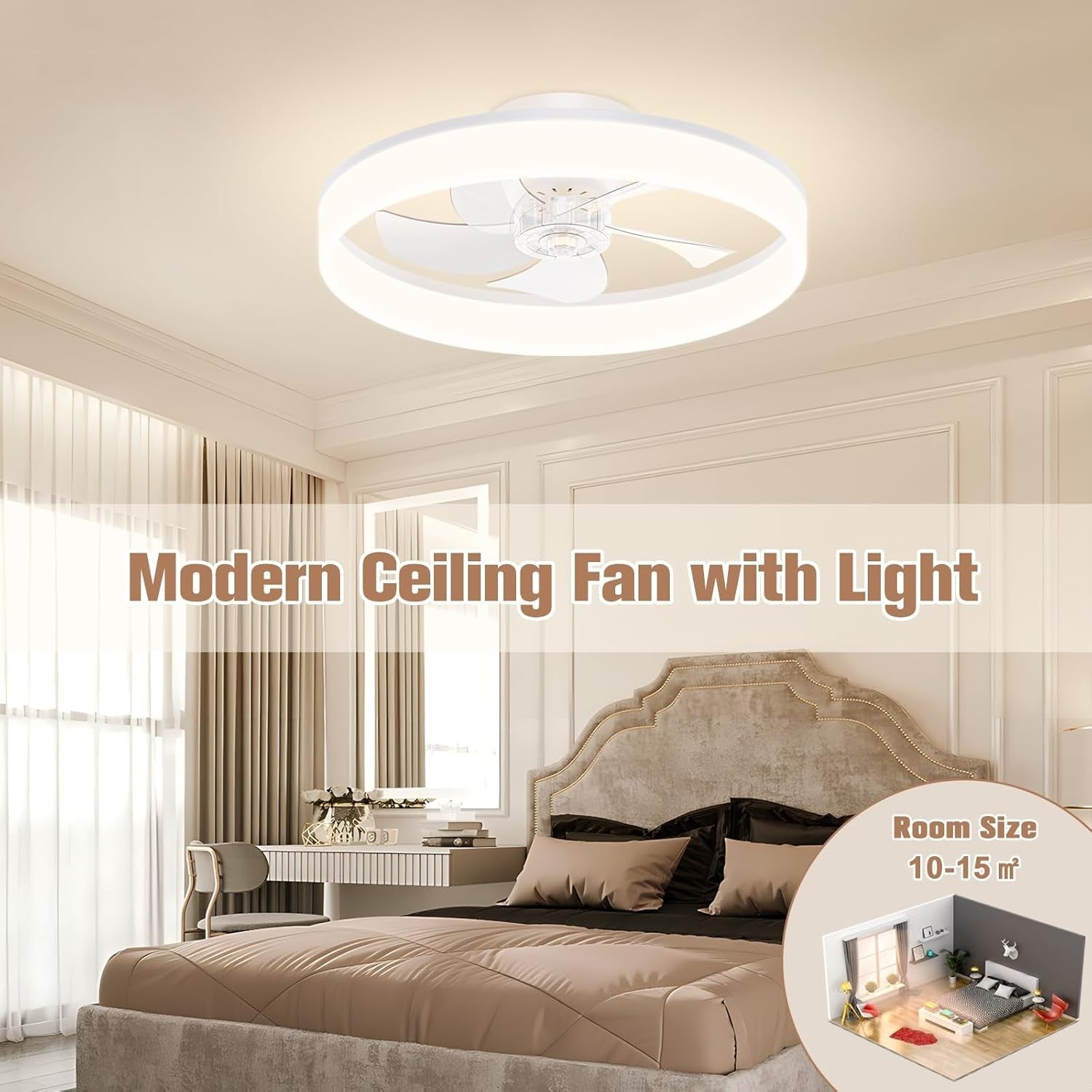 40cm Ceiling Fan with Lights, 6 Speeds, Dimmable LED, Remote