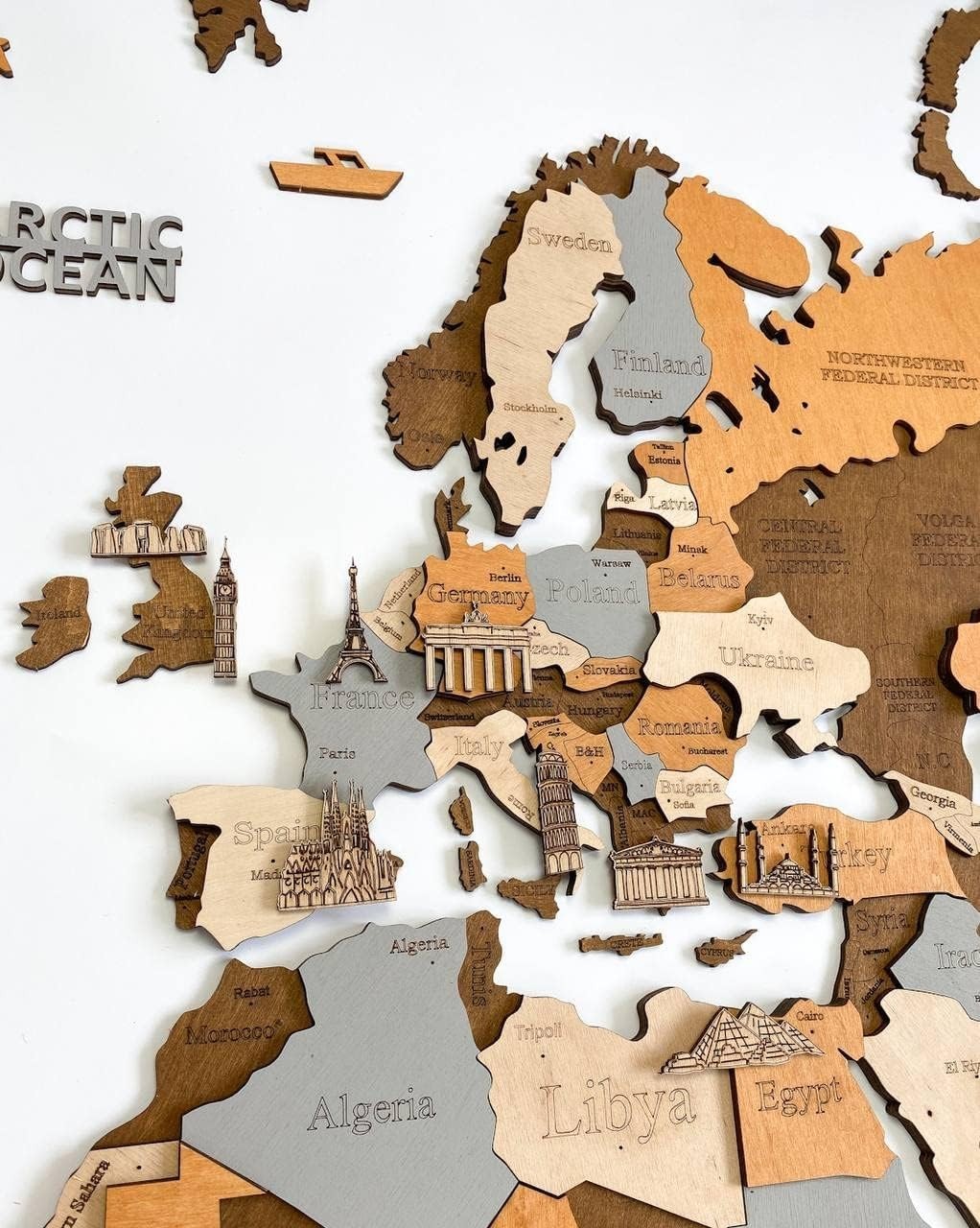 3D Wooden World Map Wall Decor Large Travel Art Home Office Decor