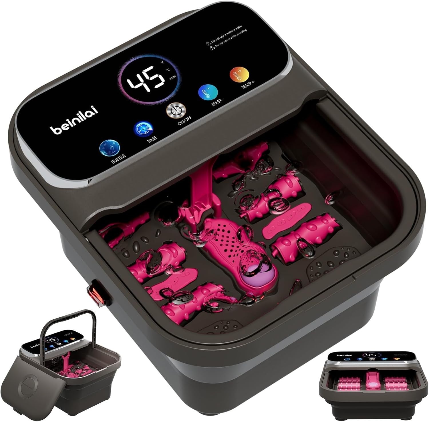 Collapsible Heated Foot Spa Bath with Digital Display Bubbles Rollers