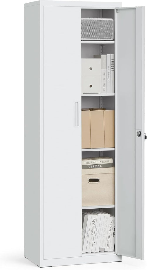 Lockable Multi-Tier Steel Storage Cabinet with Adjustable Shelves, 180cm