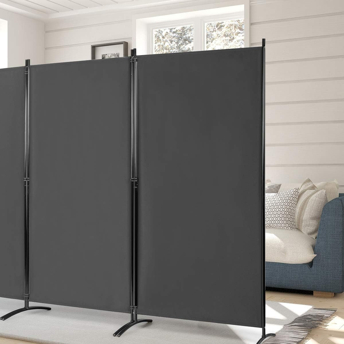 3 Panel Grey Folding Room Divider Privacy Screen Partition for Home Office