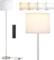 Modern Floor Lamp with Remote Dimmable White Shade Silver Pole 153cm 9W