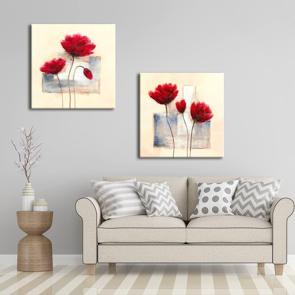 2‑Panel Abstract Floral Canvas Wall Art 12×12 in Each Modern Decor