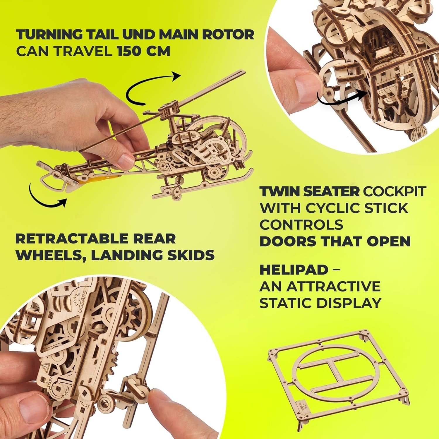 3D Wooden Helicopter Puzzle Model Kit – DIY Brain Teaser, 167 Pieces