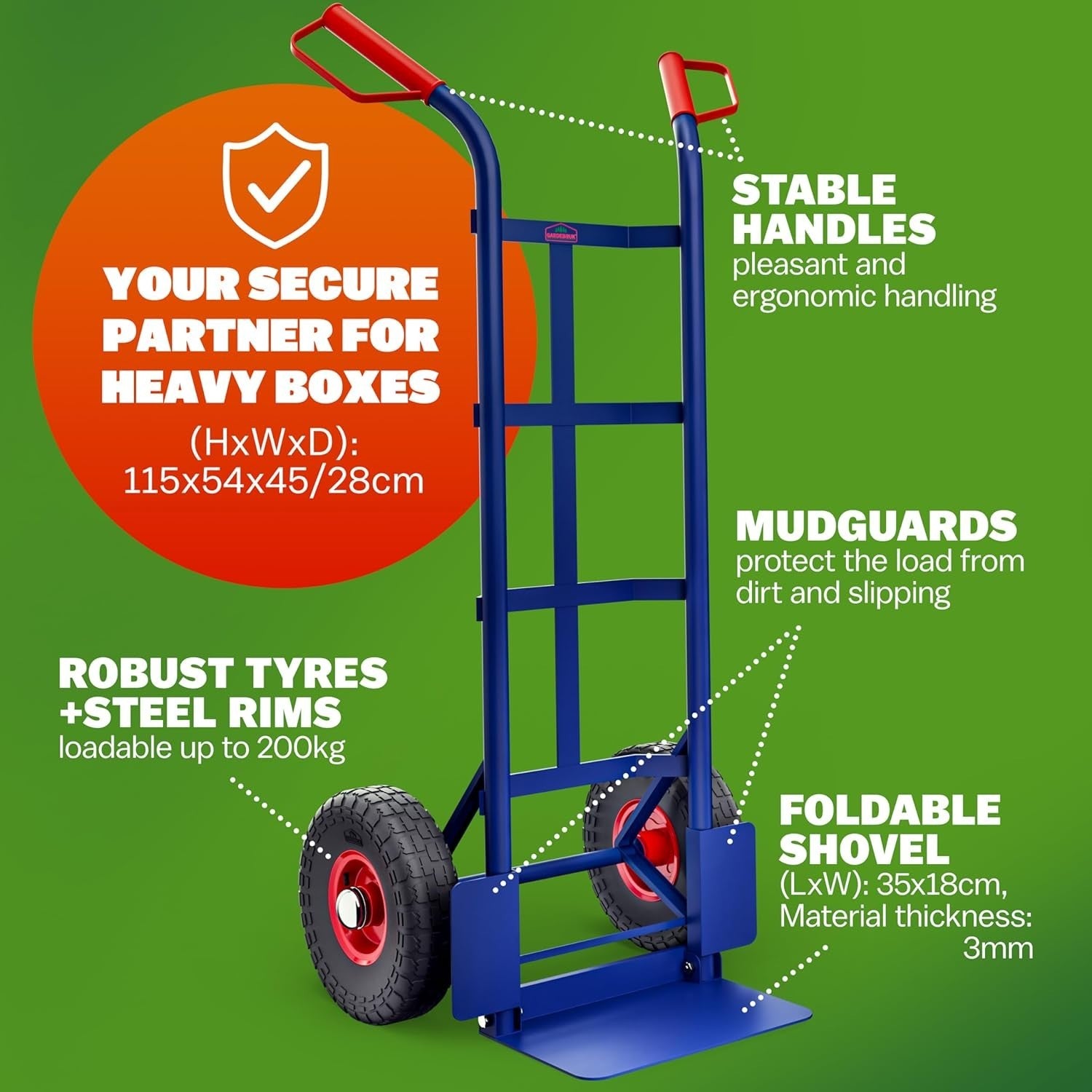 Foldable 200kg Sack Barrow w/ Pneumatic Tyres & Large Shovel Hand Truck Blue