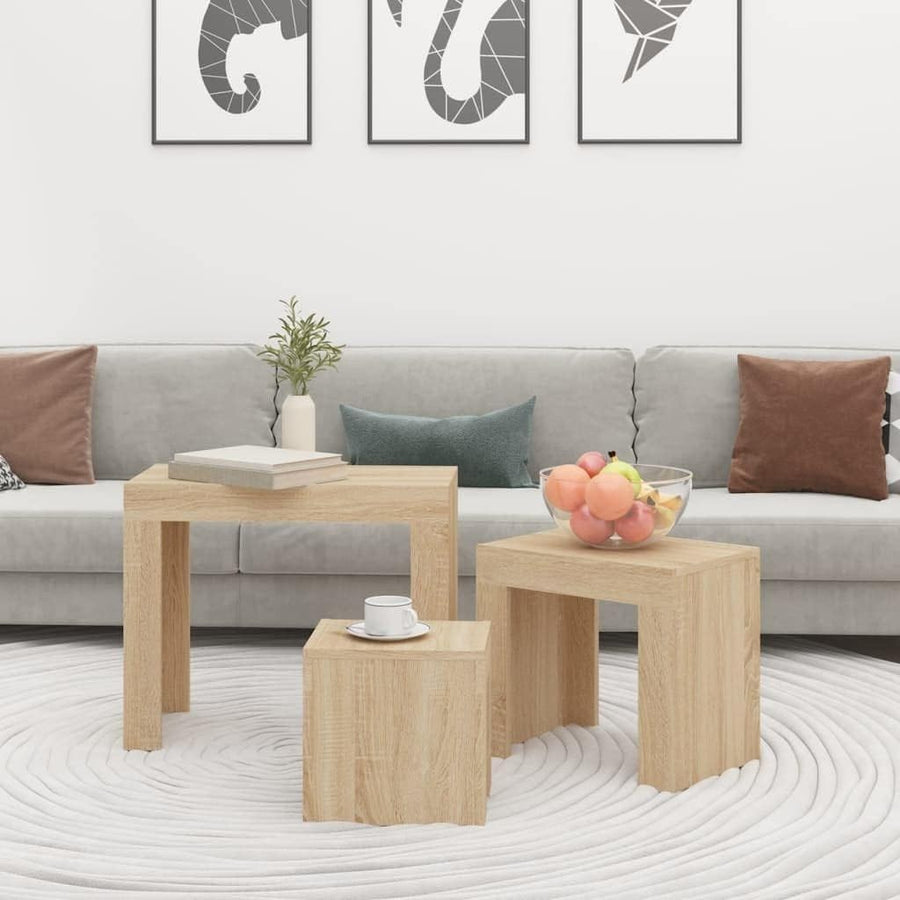 3pc Nesting Coffee Tables Set Sonoma Oak Side End Table Wood Living Room