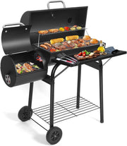 Charcoal BBQ Grill with Offset Smoker | Large Outdoor Drum Barbecue