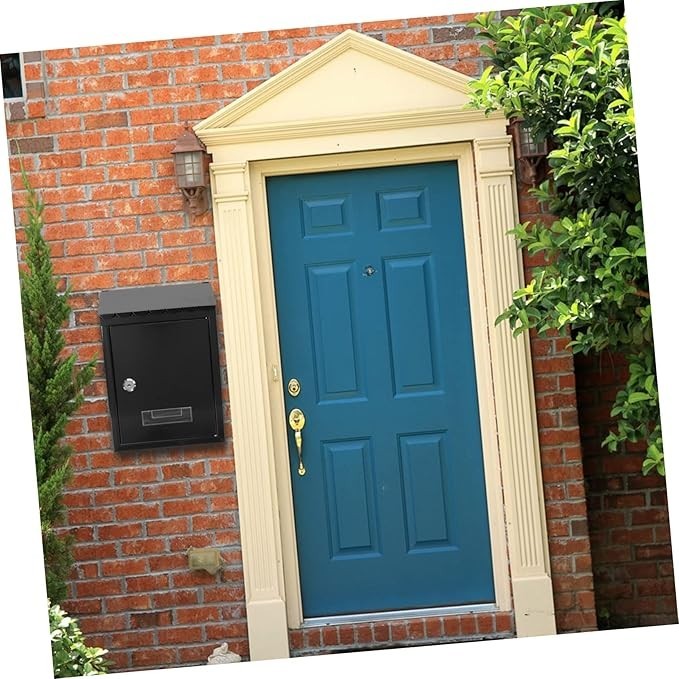 Lockable Wall Mounted Mailbox Black Iron Secure Outdoor Post Box Large & Stylish