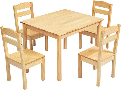 Kids Wooden Table & 4 Chairs Set Toddler Activity Desk for Play & Learning