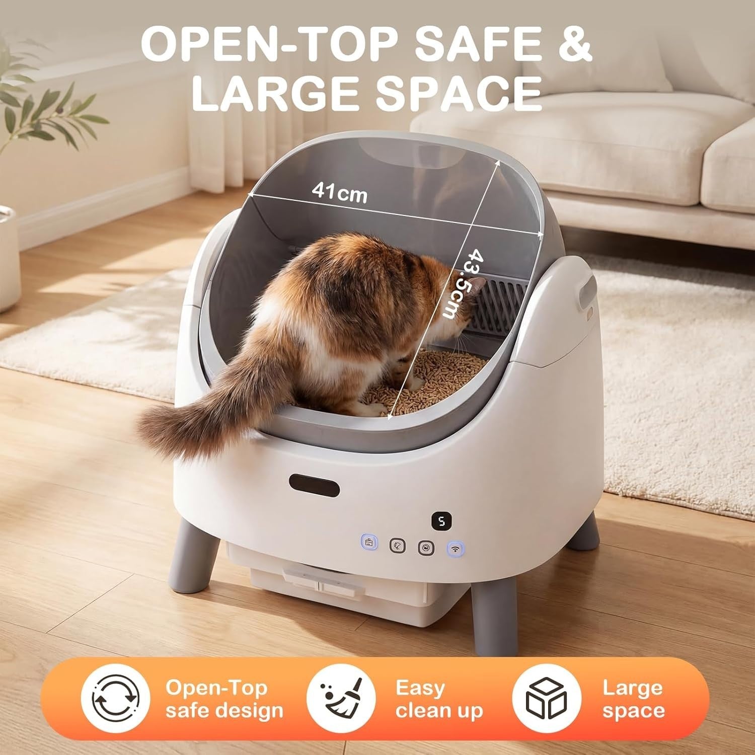 Self Cleaning Cat Litter Box App Control Open Top Smart XL Tray