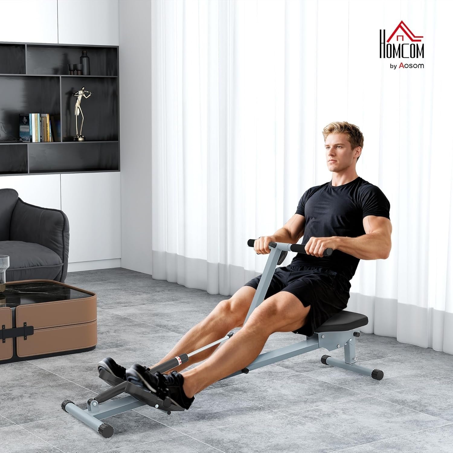 Compact Hydraulic Rowing Machine 12-Level Resistance LCD Home Rower 100KG