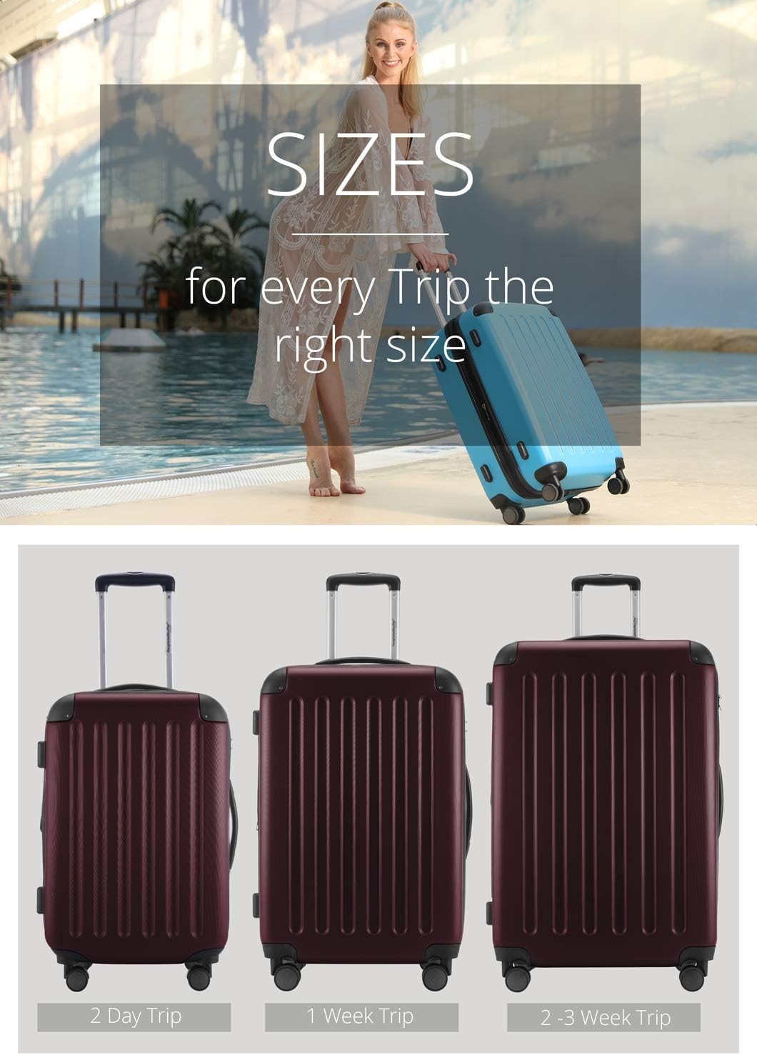 Expandable 55cm Carry On Suitcase PC ABS Hard Shell Spinner TSA Cabin Bag