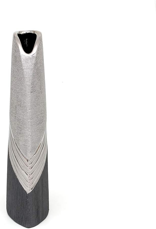 Modern Ceramic Vase 25cm Silver Grey Tall Decorative Home Centrepiece