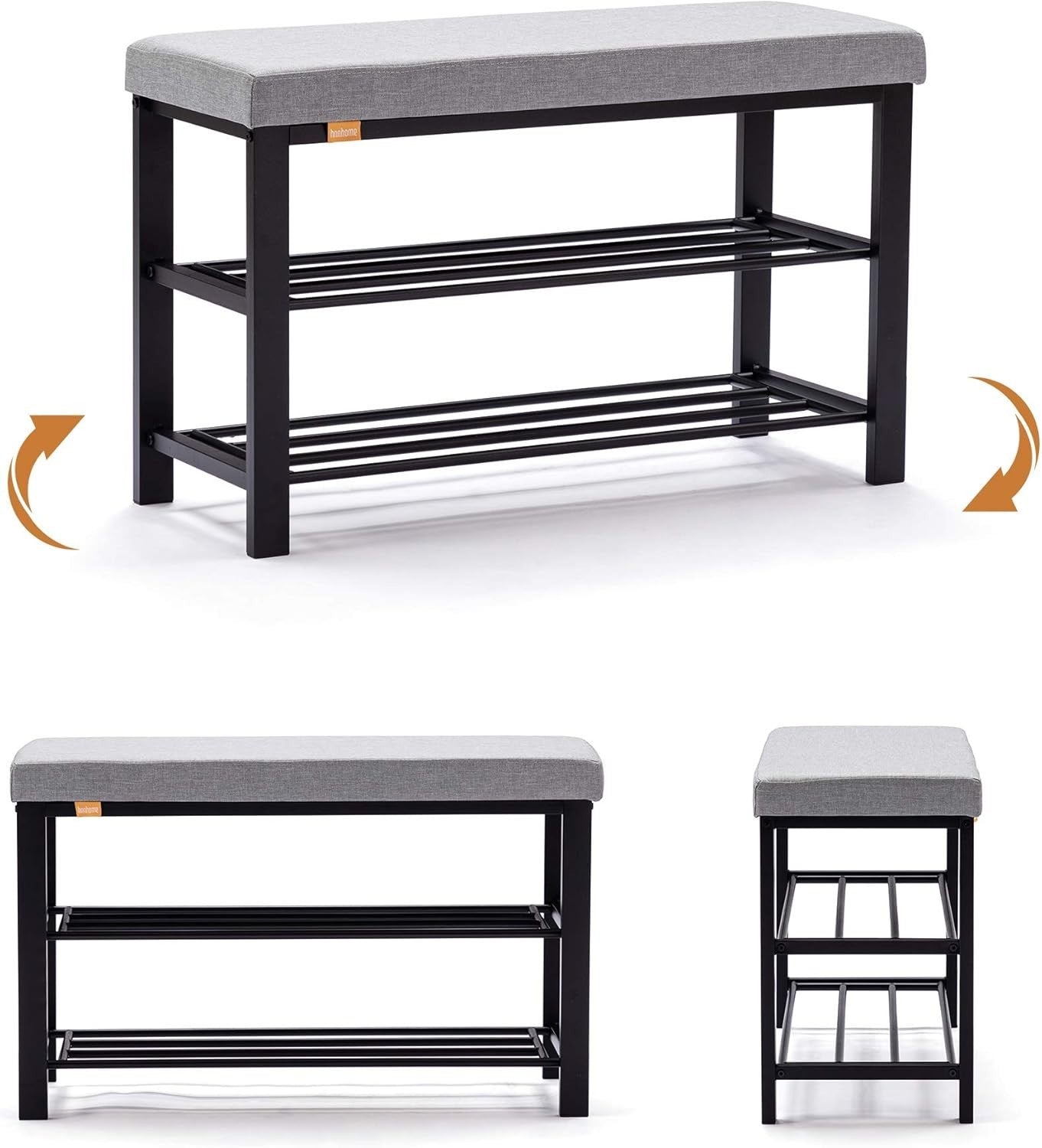 Light Grey Linen Shoe Storage Bench – 3-Tier Hallway Seat & Shoe Rack