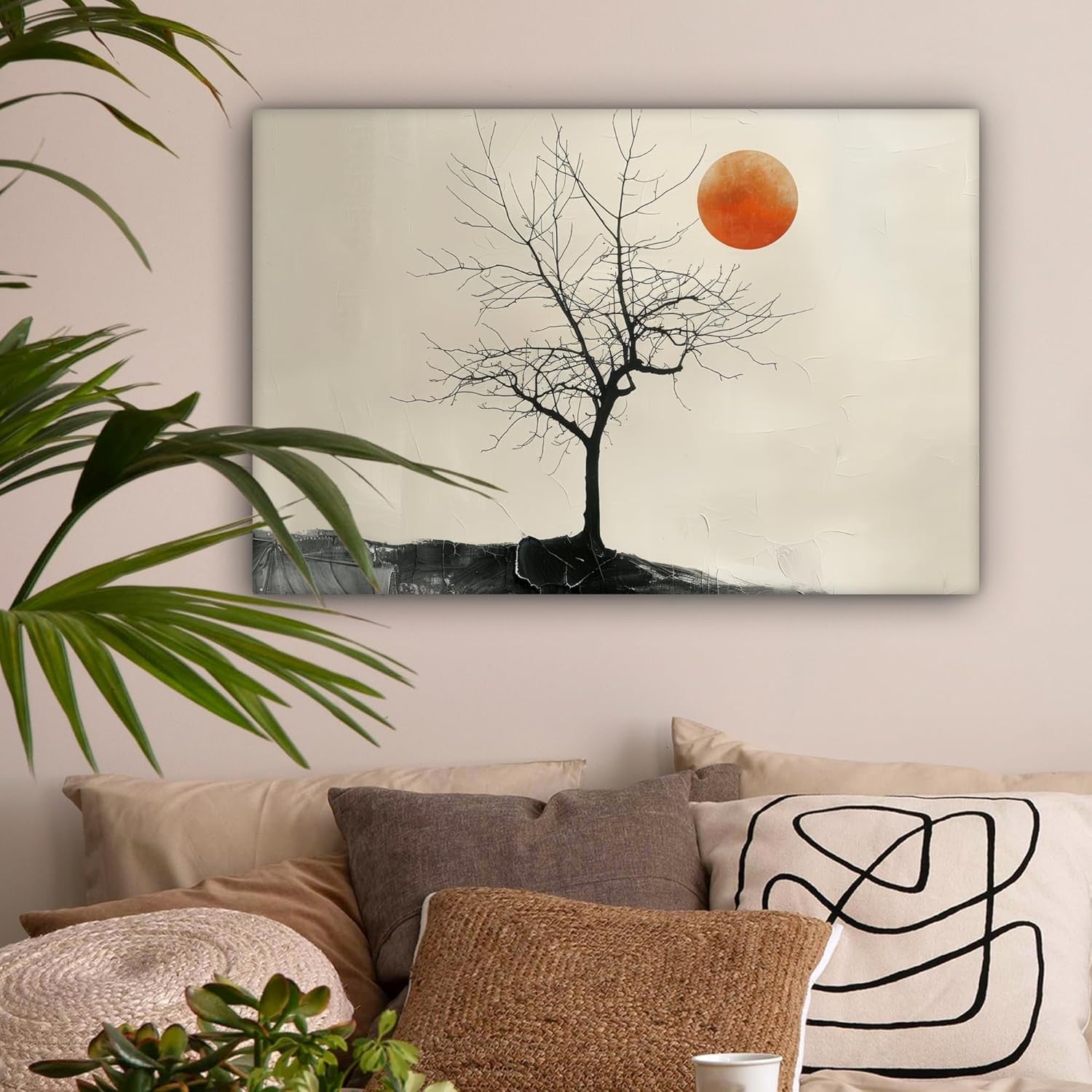 Tree Moon Canvas Wall Art 60x40cm Framed Modern Nature
