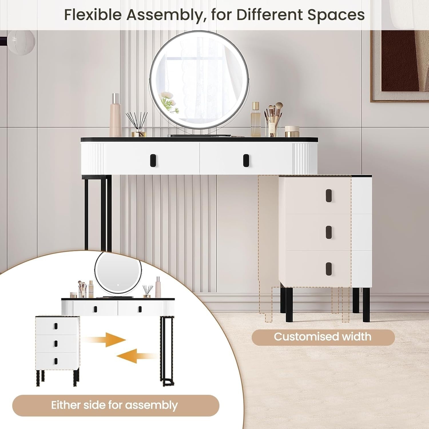 Dressing Table Stool Mirror Light Vanity Set White Makeup Desk Storage Drawers