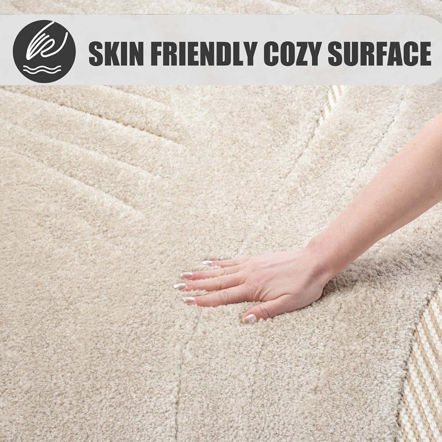 Large Beige Area Rug 200x290cm Modern Abstract Non Slip Living Room Carpet