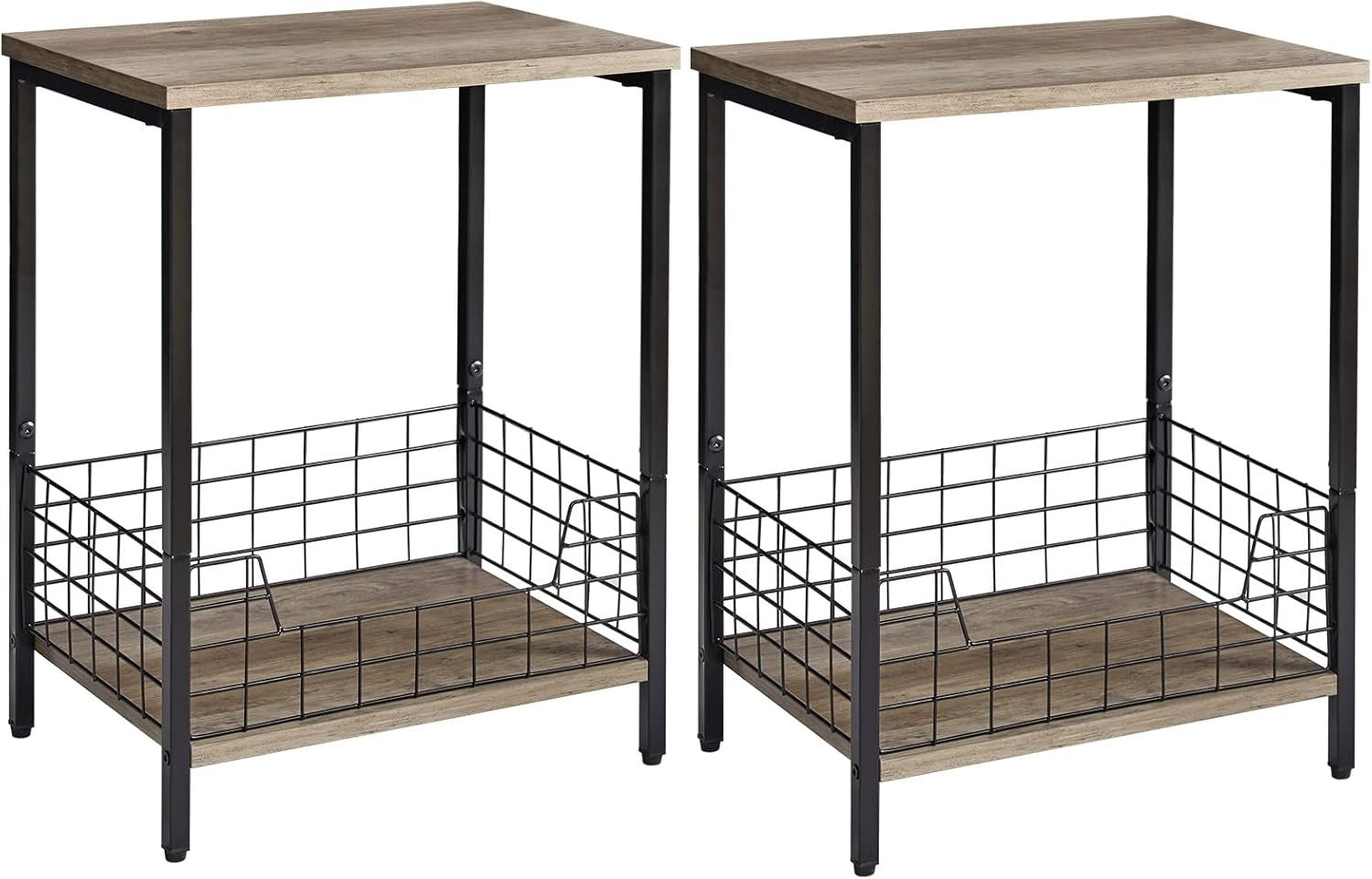 Set of 2 Industrial Side Tables with Storage Rack – Nightstands 40x29x52cm