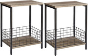 Set of 2 Industrial Side Tables with Storage Rack – Nightstands 40x29x52cm
