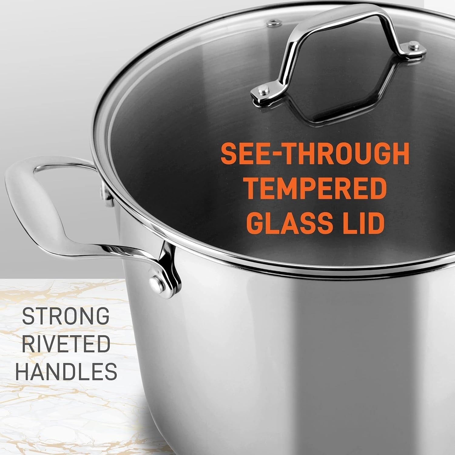 7.6L Stainless Steel Stock Pot with Glass Lid Induction Ready Heavy Duty Soup