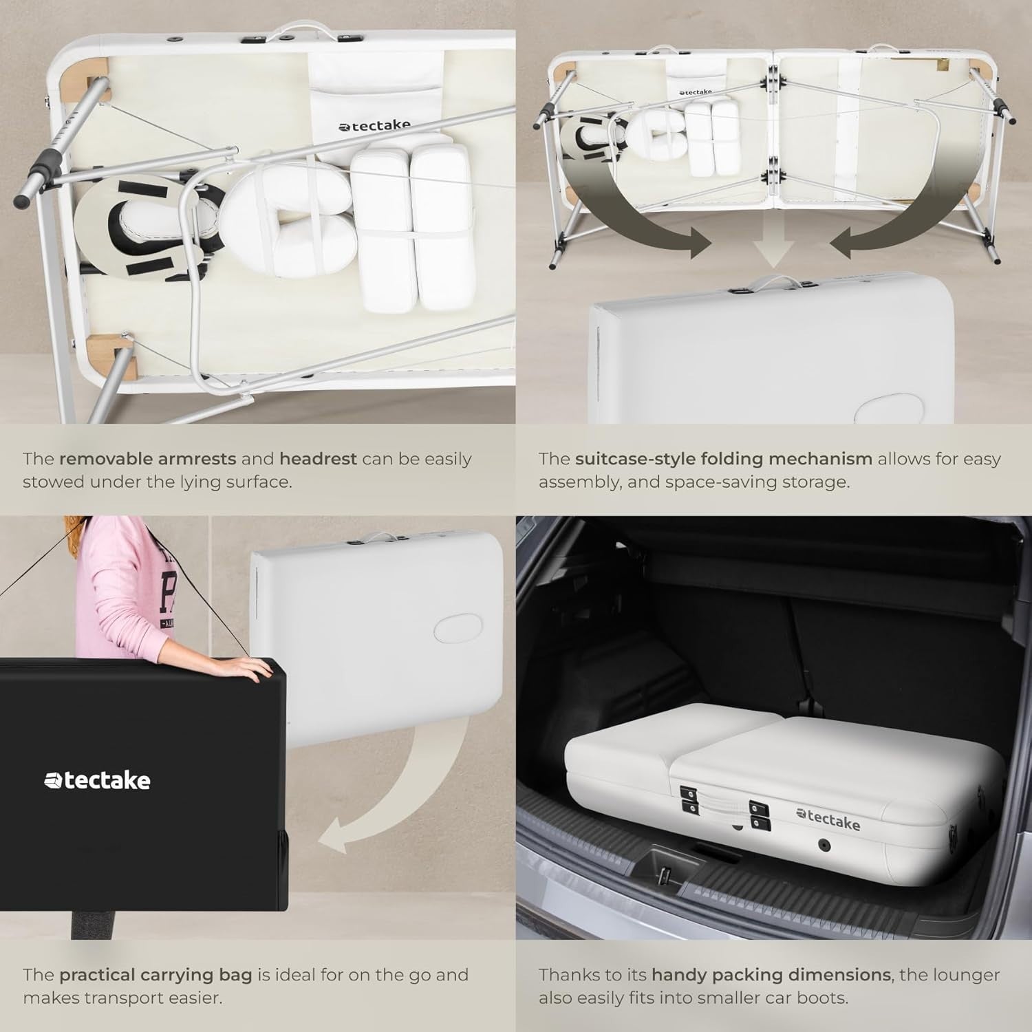 Portable 3 Zone Massage Table Foldable Aluminium Beauty Spa Bed 70cm White