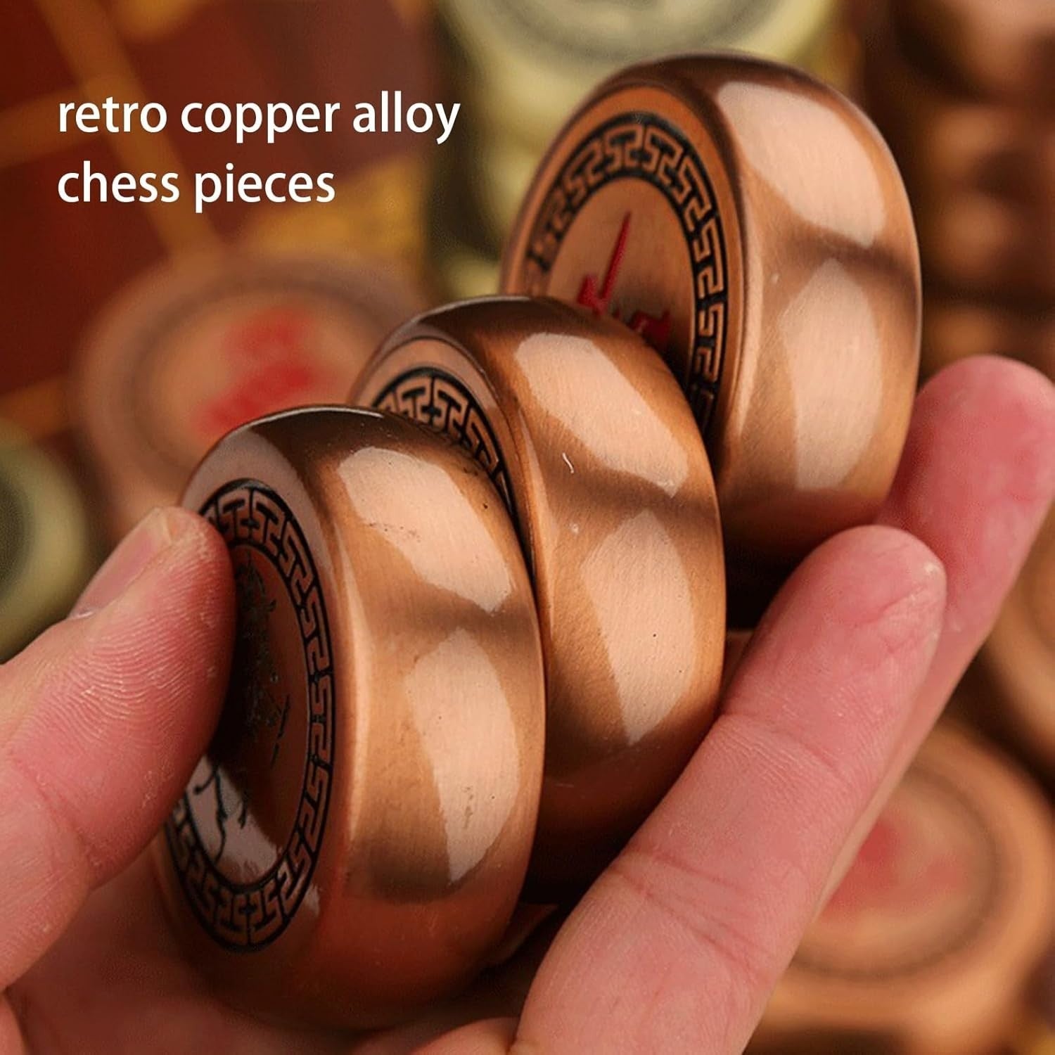 Large Brass Xiangqi Chinese Chess Set Foldable Retro Travel Board