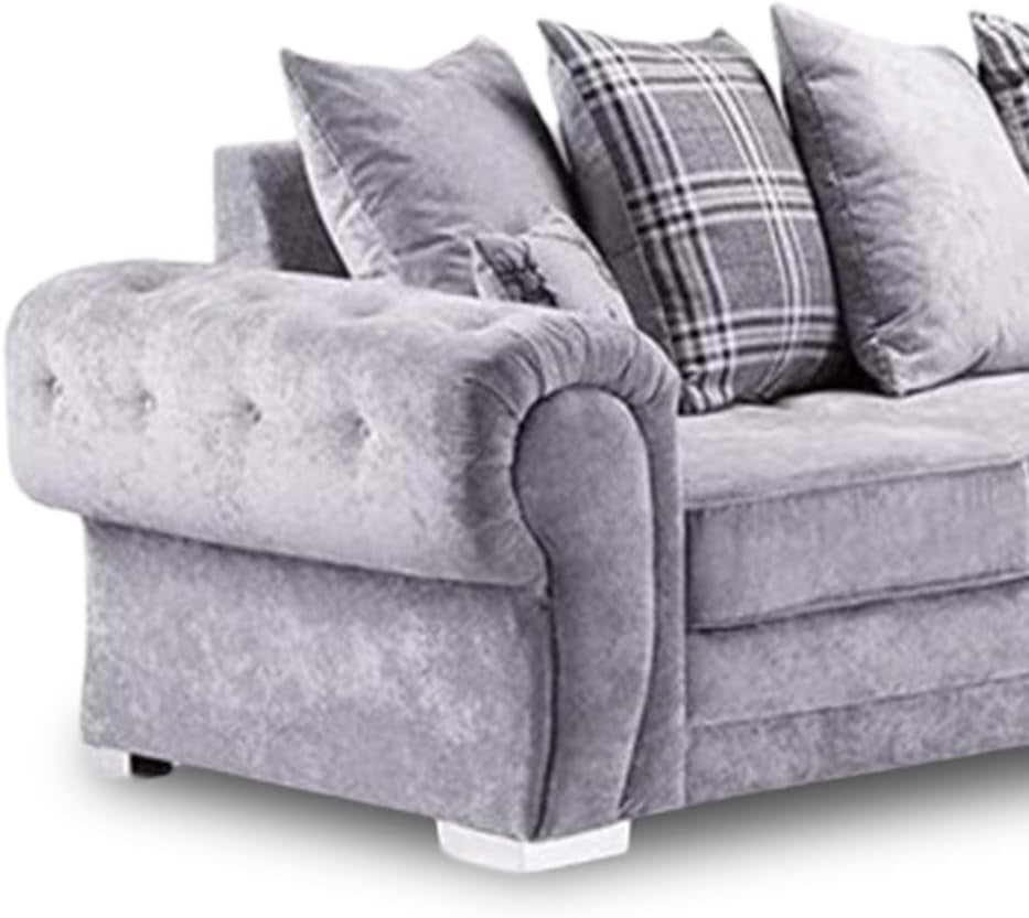 Grey Verona Chesterfield Corner Sofa w/ Footstool – 5 Seater Scatter Back