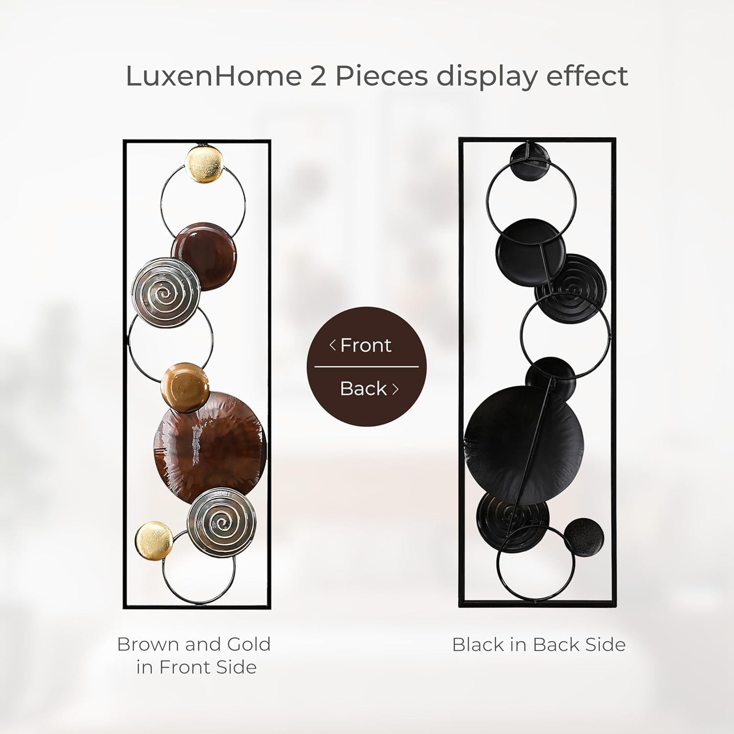 Large Metal Wall Art 2 Piece Abstract Brown 36 Inch Decor