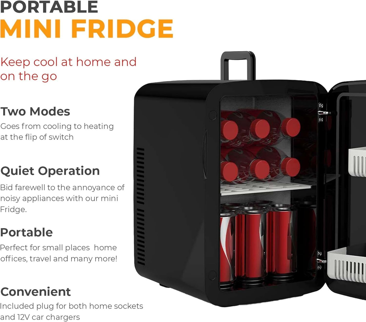 Mini Fridge 15L Cooler & Warmer 12V DC Portable Black Tabletop Compac