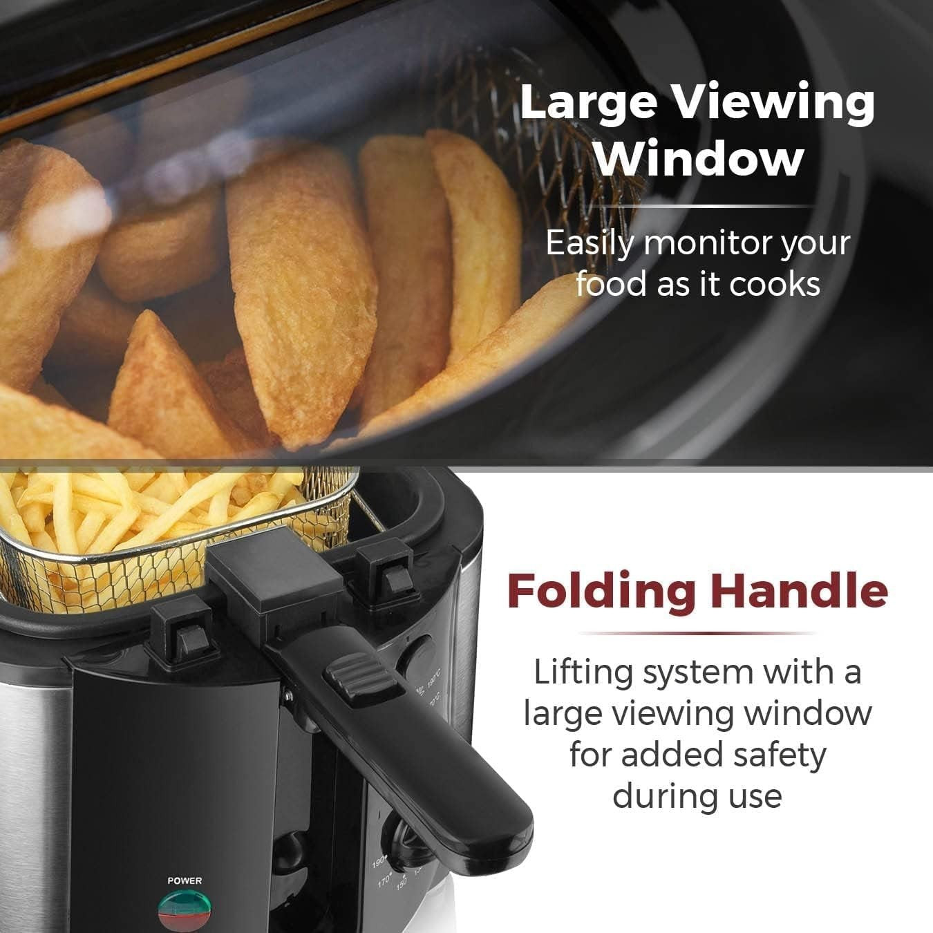 2L Deep Fat Fryer 1500W Adjustable Thermostat Large Viewing Window