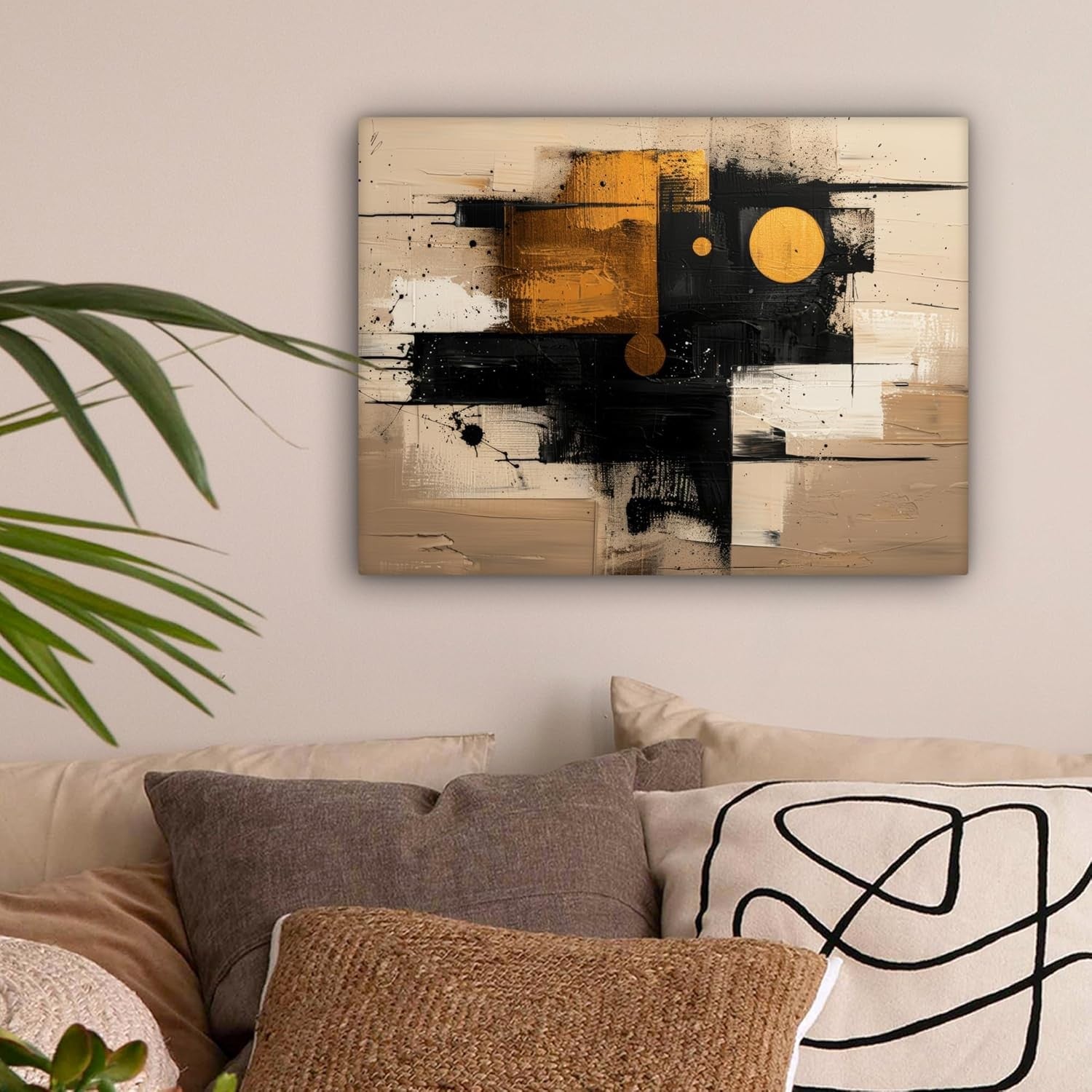 Beige Gold Abstract Canvas Wall Art 40x30cm Framed Modern