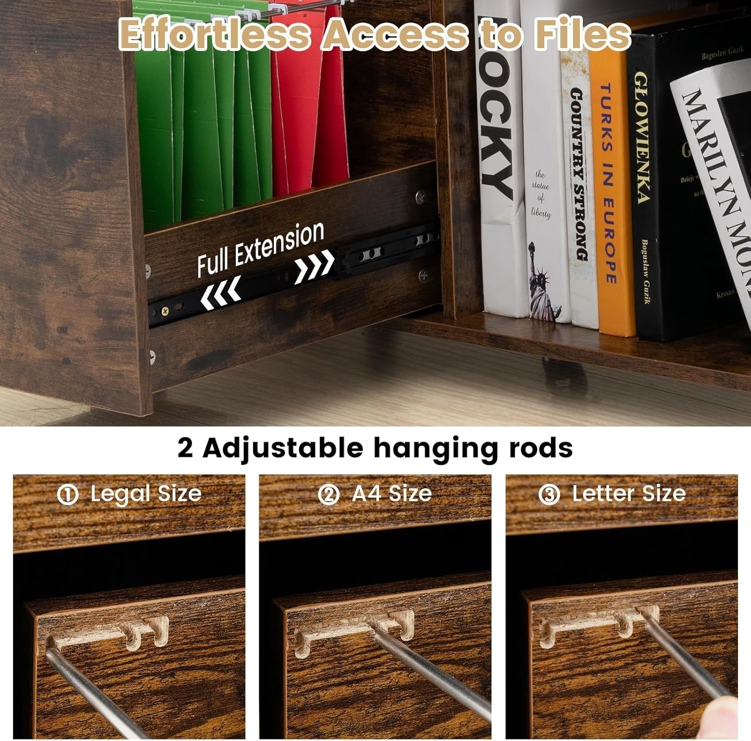 Brown Lateral Mobile Filing Cabinet 3 Drawer A4 Letter Printer