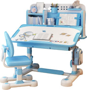 Adjustable Kids Study Table & Chair Set with Storage, Large Desk Blue-4