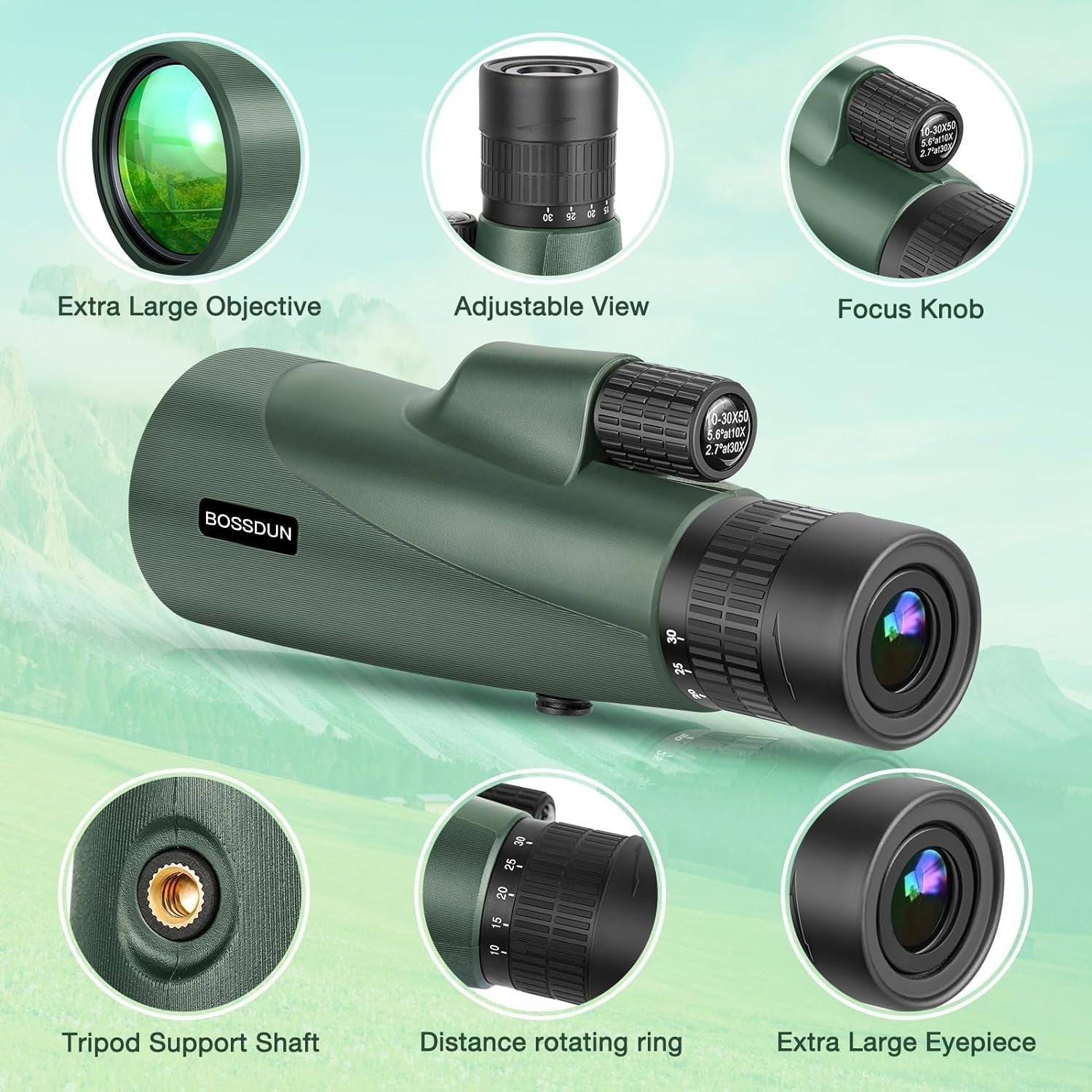 10-30x50 High Power Zoom Monocular HD BAK4 Prism + Tripod & Phone Adapter