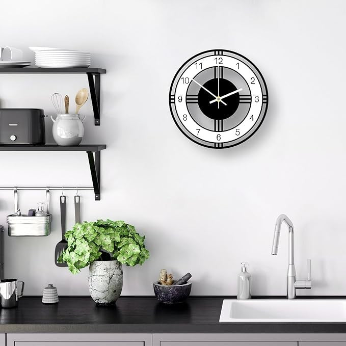 Modern 12" Silent Wall Clock Black White Quartz Non-Ticking Round Home Decor