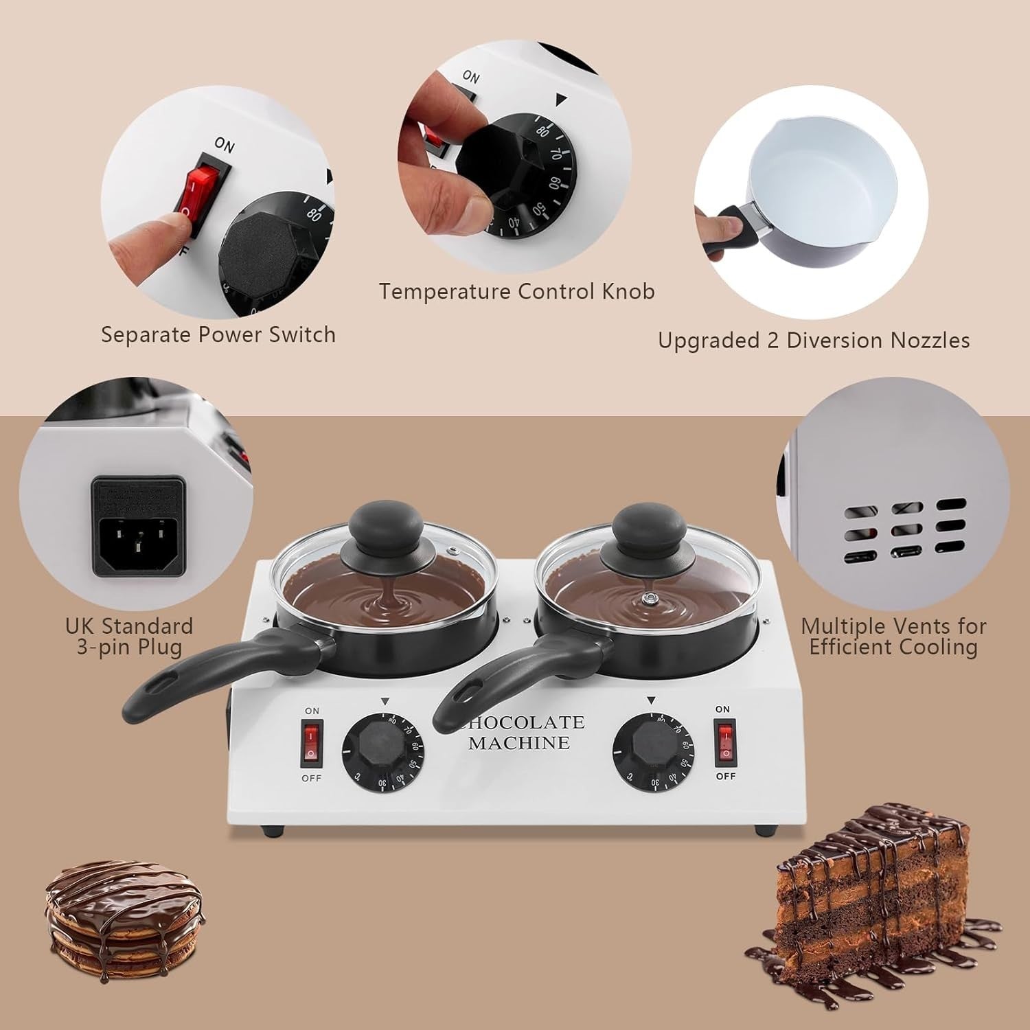 Chocolate Tempering Machine 2 Pot Electric Melter 30-85C UK Plug