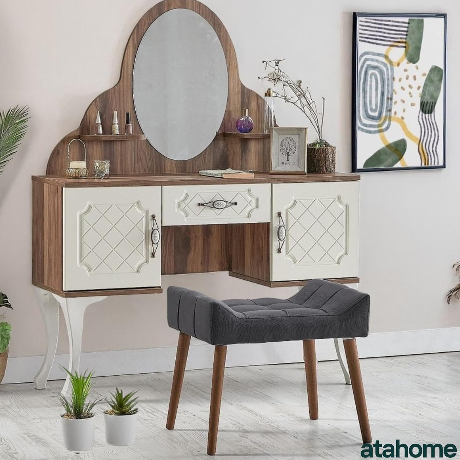 Anthracite Padded Dressing Table Stool Modern Vanity Makeup Chair