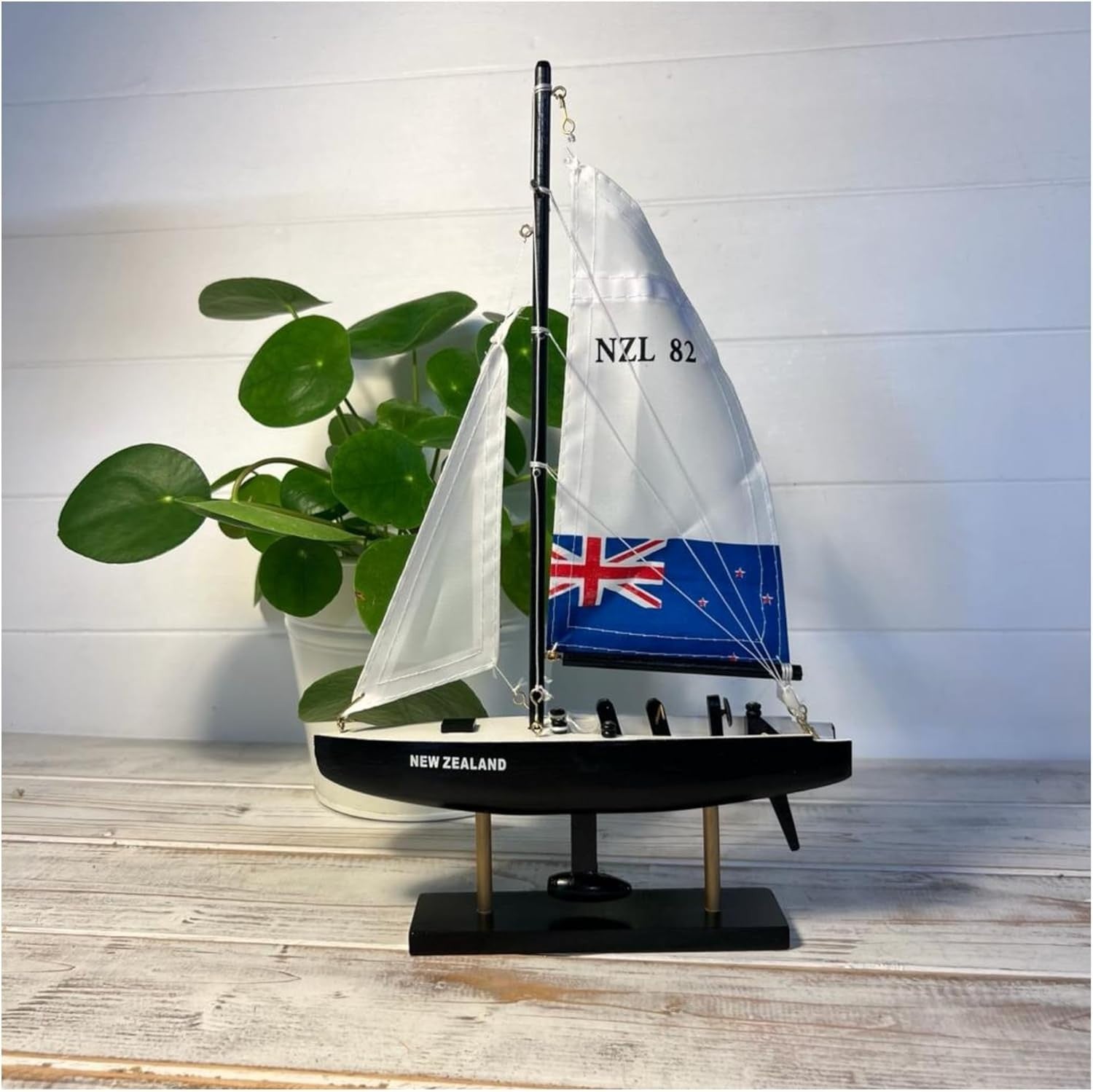 Nautical Model Yacht on Stand 33cm | Sailing Boat Ornament | Coastal Home Decor
