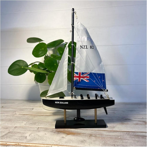 Nautical Model Yacht on Stand 33cm | Sailing Boat Ornament | Coastal Home Decor