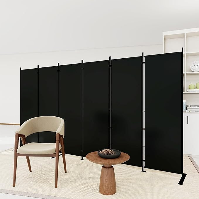 6-Panel Folding Room Divider 6ft Black Privacy Screen Wall for Home Office