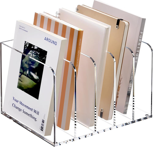 Clear Acrylic Desk File Organizer 5 Compartments Magazine Folder Rack