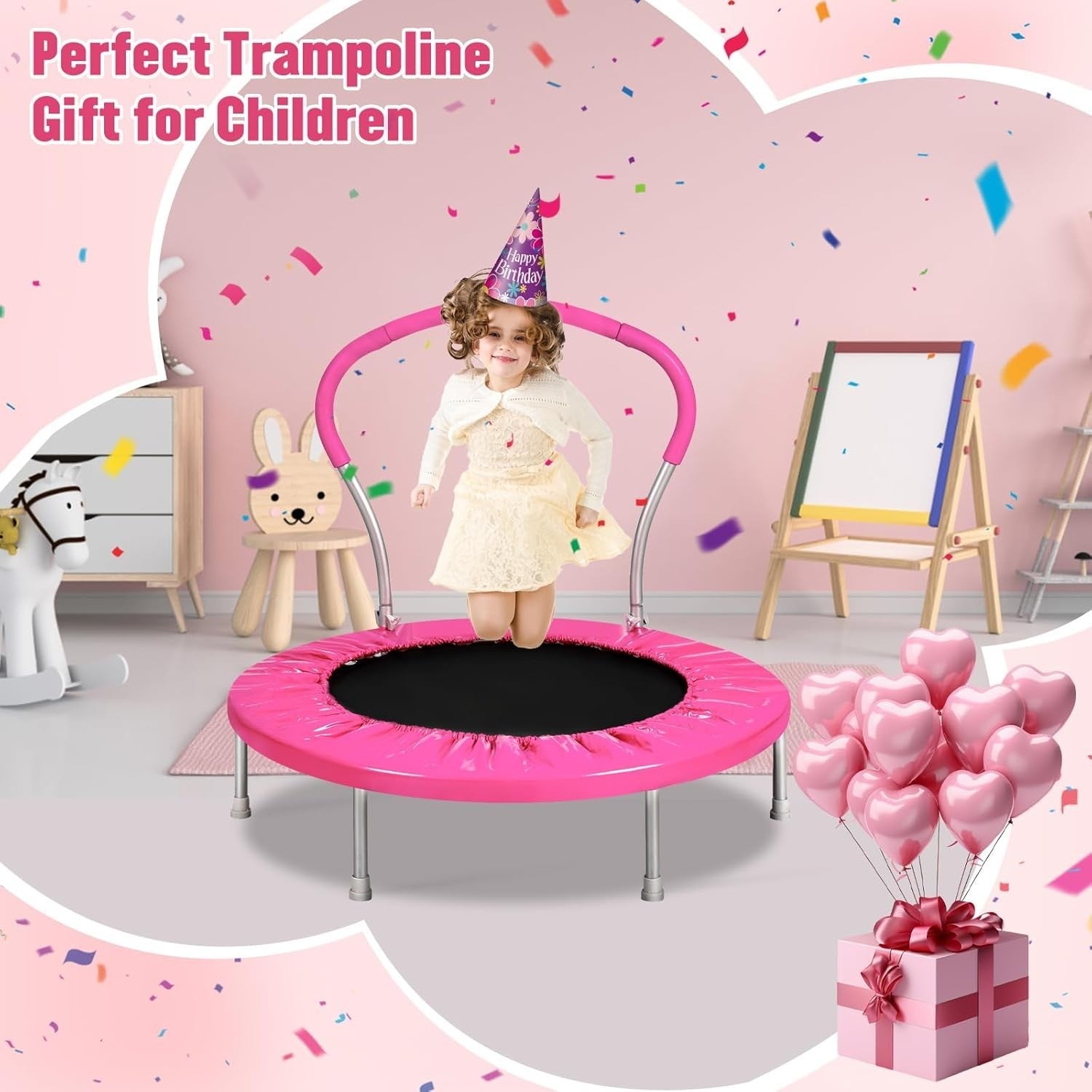 36in Kids Trampoline with Handle Indoor Outdoor Mini Rebounder 150lb