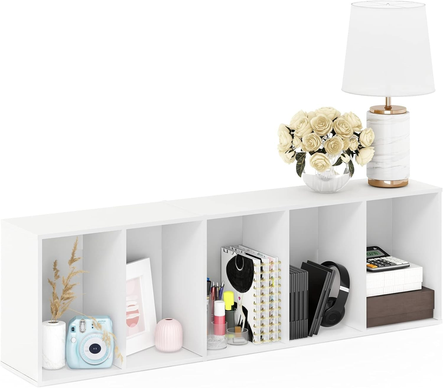 5 Tier Reversible Bookcase Storage Open Shelf Compact Organizer Bookshelf White