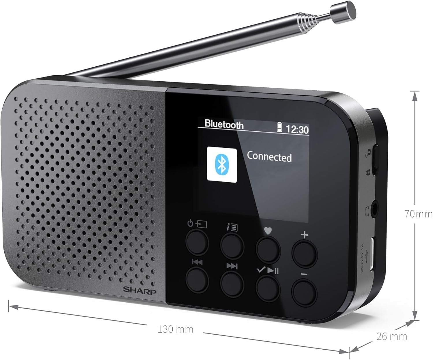 Portable Pocket DAB+/FM Digital Radio Bluetooth 5.3 USB-C Storm Grey