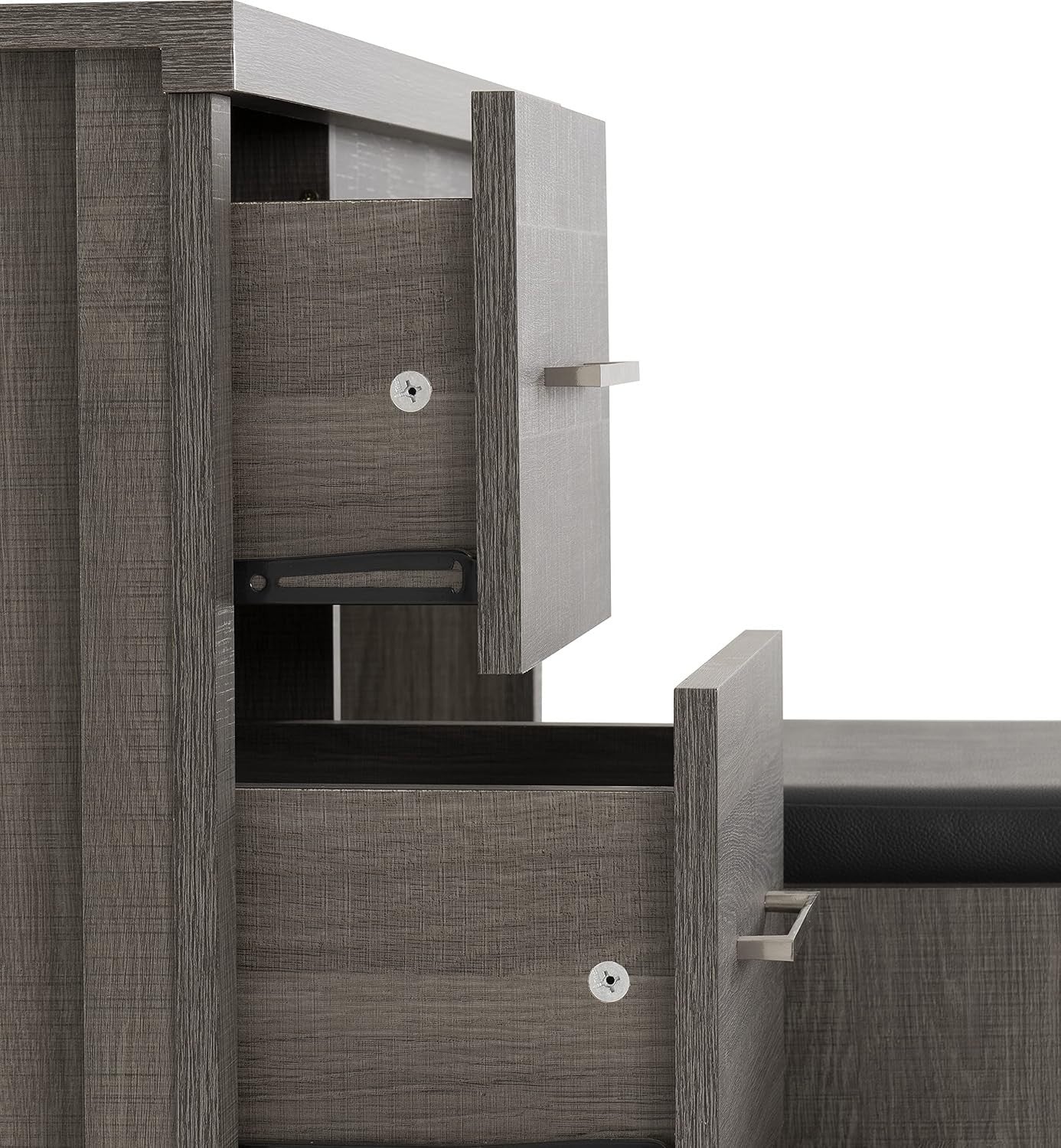 3 Drawer Vanity Dressing Table Set w/ Mirror & Padded Stool Black Wood Grain