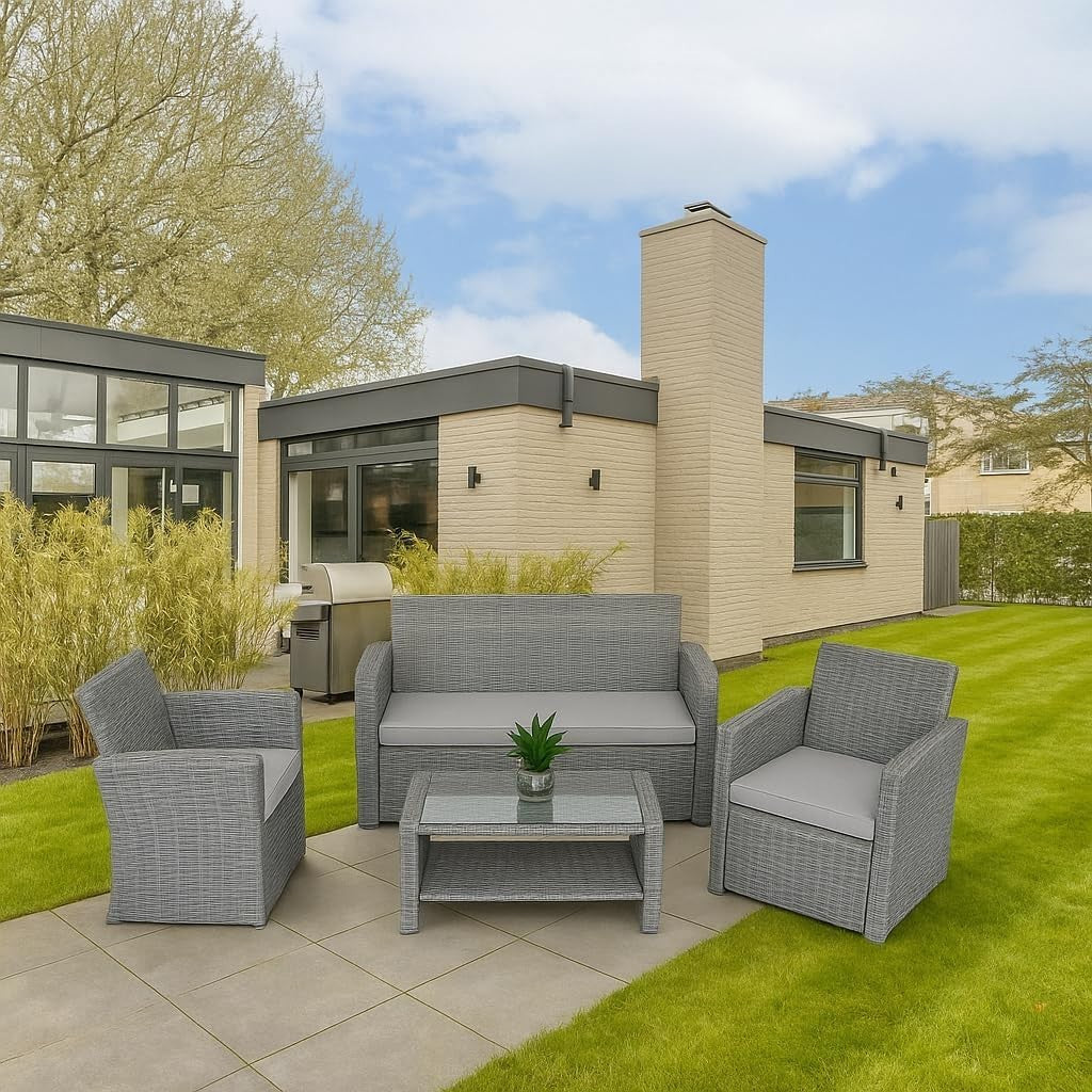 4 Seater Rattan Garden Furniture Set Outdoor Sofa Chairs Table Grey