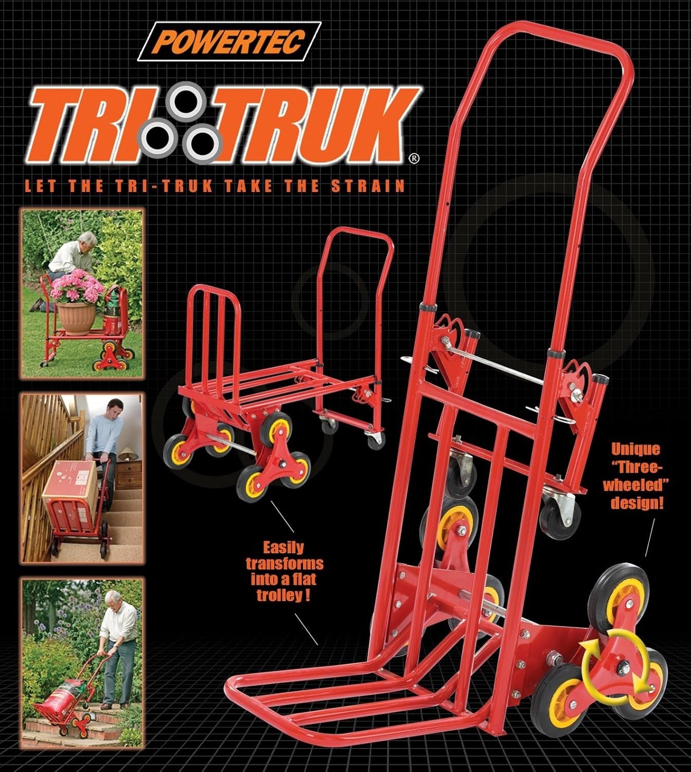 3 Wheel Stair Climbing Sack Truck Flat Trolley 150kg Heavy Duty