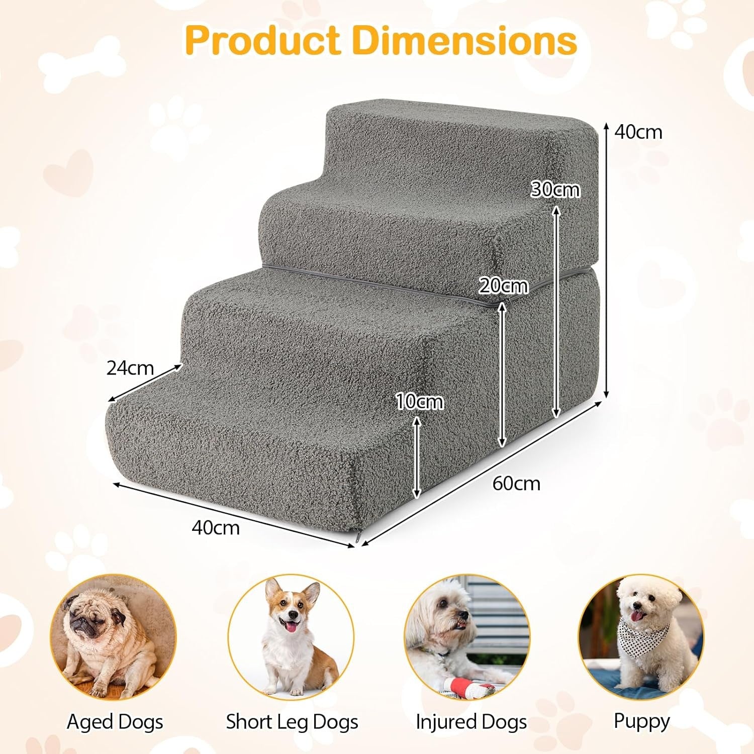 4 Step Dog Stairs Foam Ramp Non Slip Grey 63x43x60cm